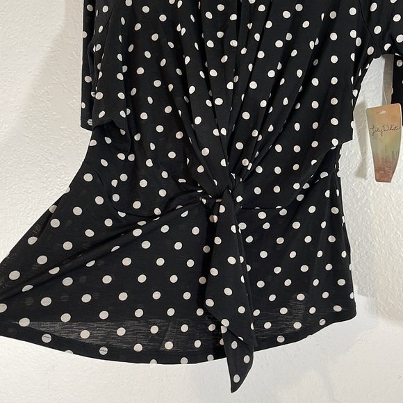 Lily White Black & White Polka Dot Top Blouse Front Knot Peplum Size Medium New - Picture 3 of 8